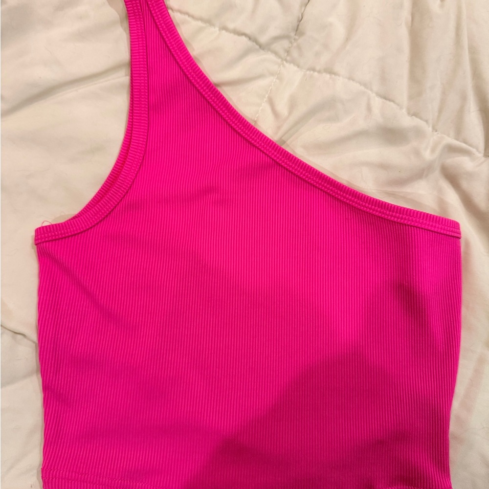 SHEIN Bright Pink Ribbed One Shoulder Top